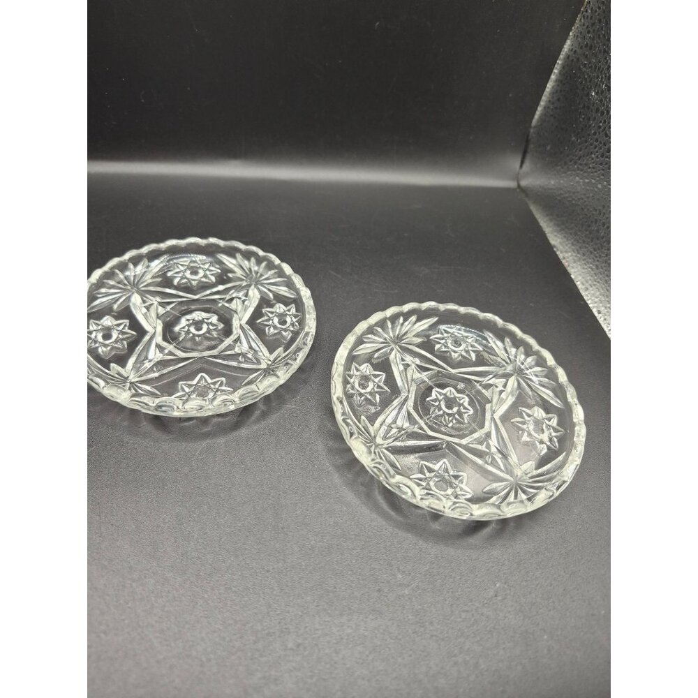 Anchor Hocking Early American Prescut Coasters Cut Glass Floral Starburst Design